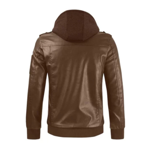 Brown Leather Hooded Rider Jacket 1