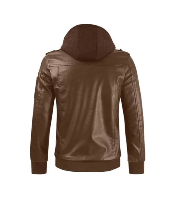 Brown Leather Hooded Rider Jacket 1