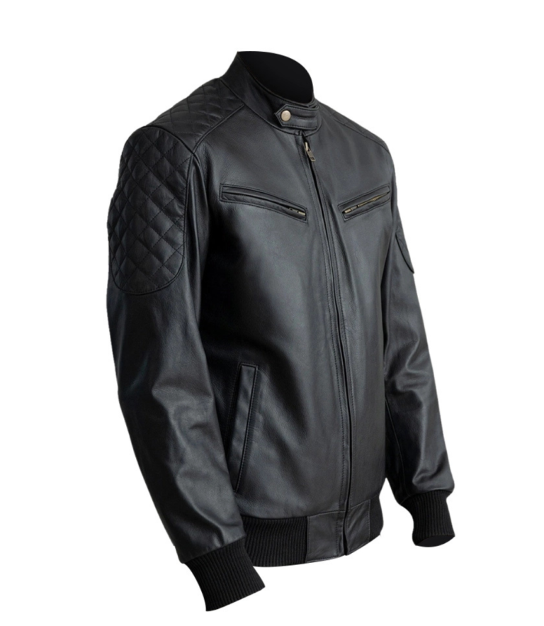 Casual Black Leather Bomber Jacket 3