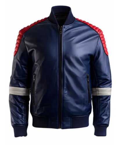 Men’s Slim Fit Blue Motorcycle Leather Jacket 45
