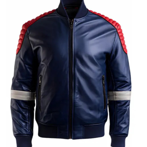 Men’s Slim Fit Blue Motorcycle Leather Jacket 45